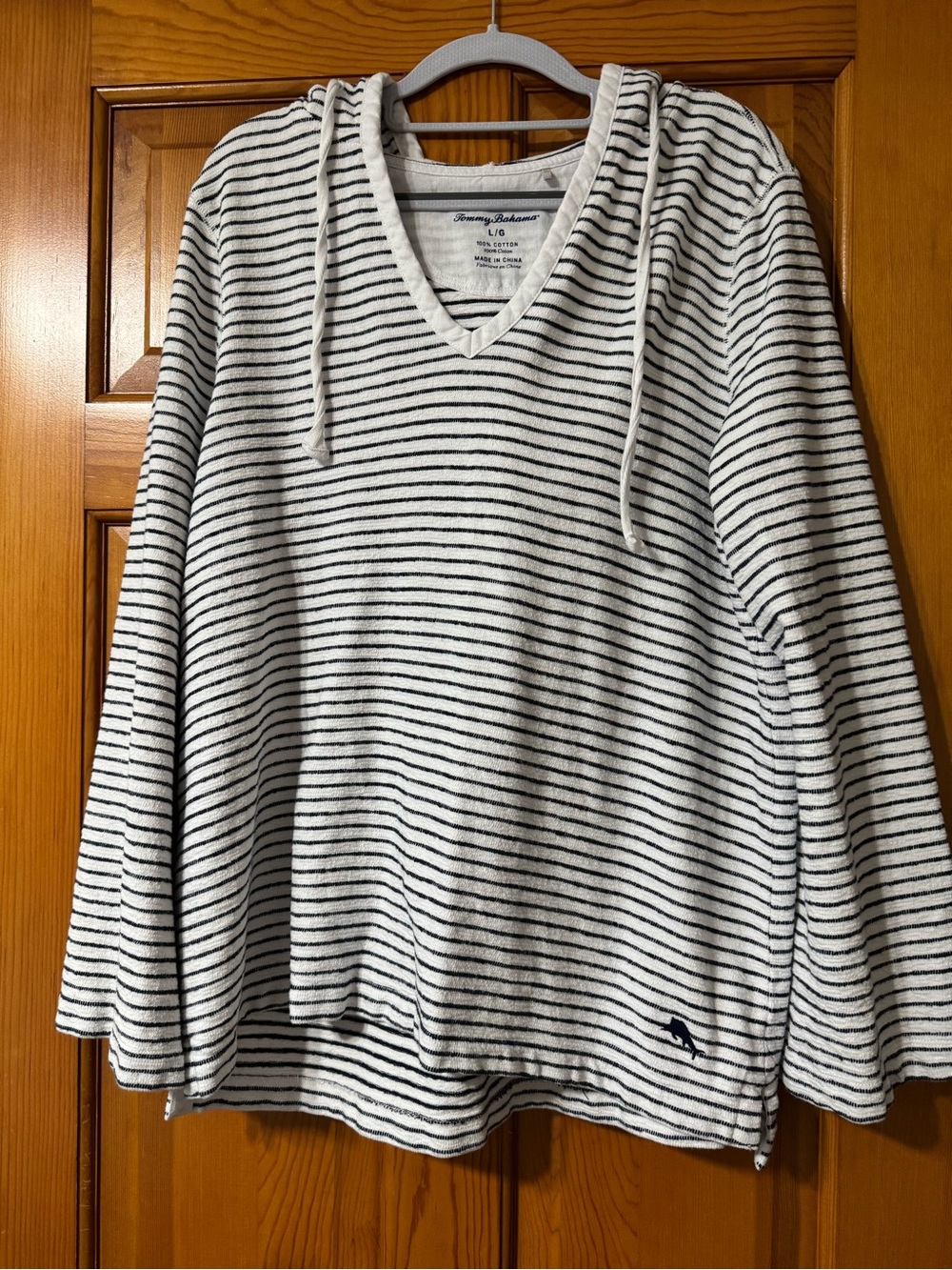 Tommy Bahama White and Black Striped Hooded Pullover